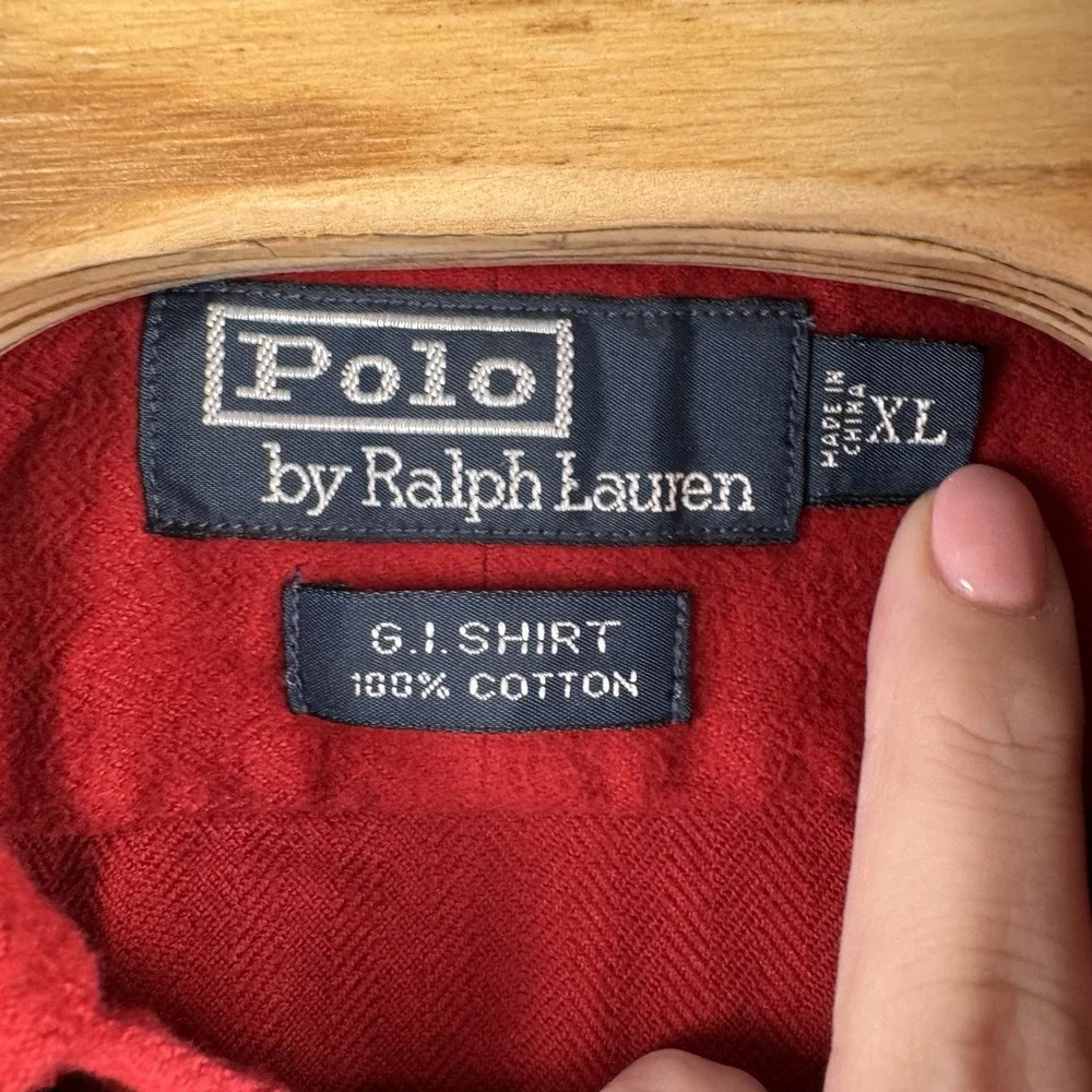 Polo Ralph Lauren Men XL Red Solid Long Sleeve Button Up G.I. Shirt Work Pockets